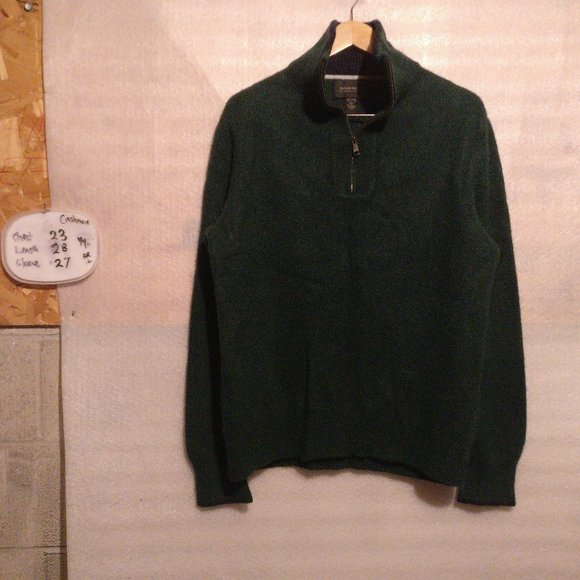 390cad Banana Republic Forest Green chunky CASHMERE quarter zip pullover Sweater - Picture 8 of 8